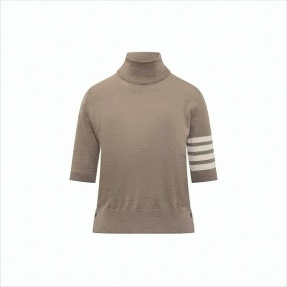 Thom Browne Short-Sleeved Turtleneck Sweater With Contrasting Stripes - NWT